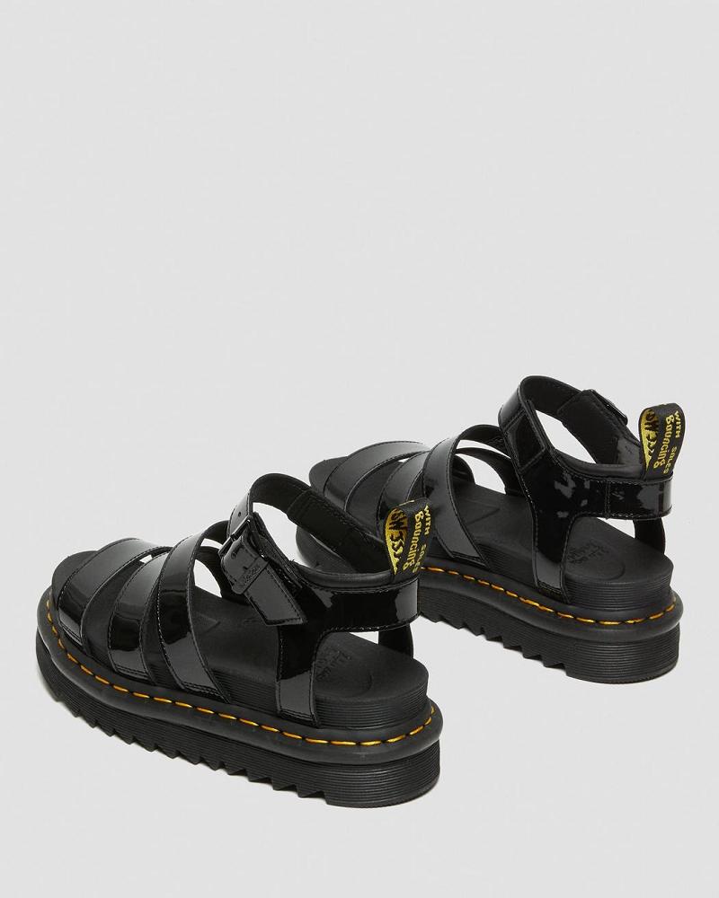 Black Women's Dr Martens Blaire Patent Leather Strap Sandals | CA 326NWY